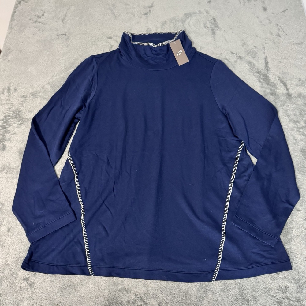 J. Jill Pure Jill Tranquility Fleece NWT Navy Mock Neck Long Sleeve Top Size L